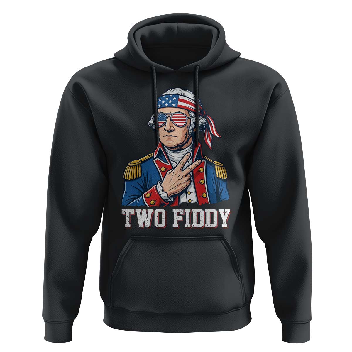 Two Fiddy George Washington Bandana Hoodie Funny Cool Sunglasses American Flag Headband Peace Sign Patriotic