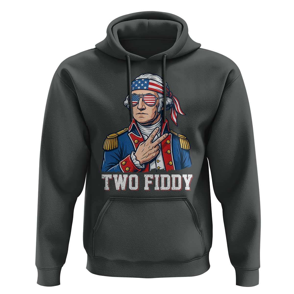 Two Fiddy George Washington Bandana Hoodie Funny Cool Sunglasses American Flag Headband Peace Sign Patriotic