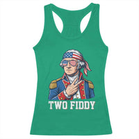 Two Fiddy George Washington Bandana Racerback Tank Top Funny Cool Sunglasses American Flag Headband Peace Sign Patriotic