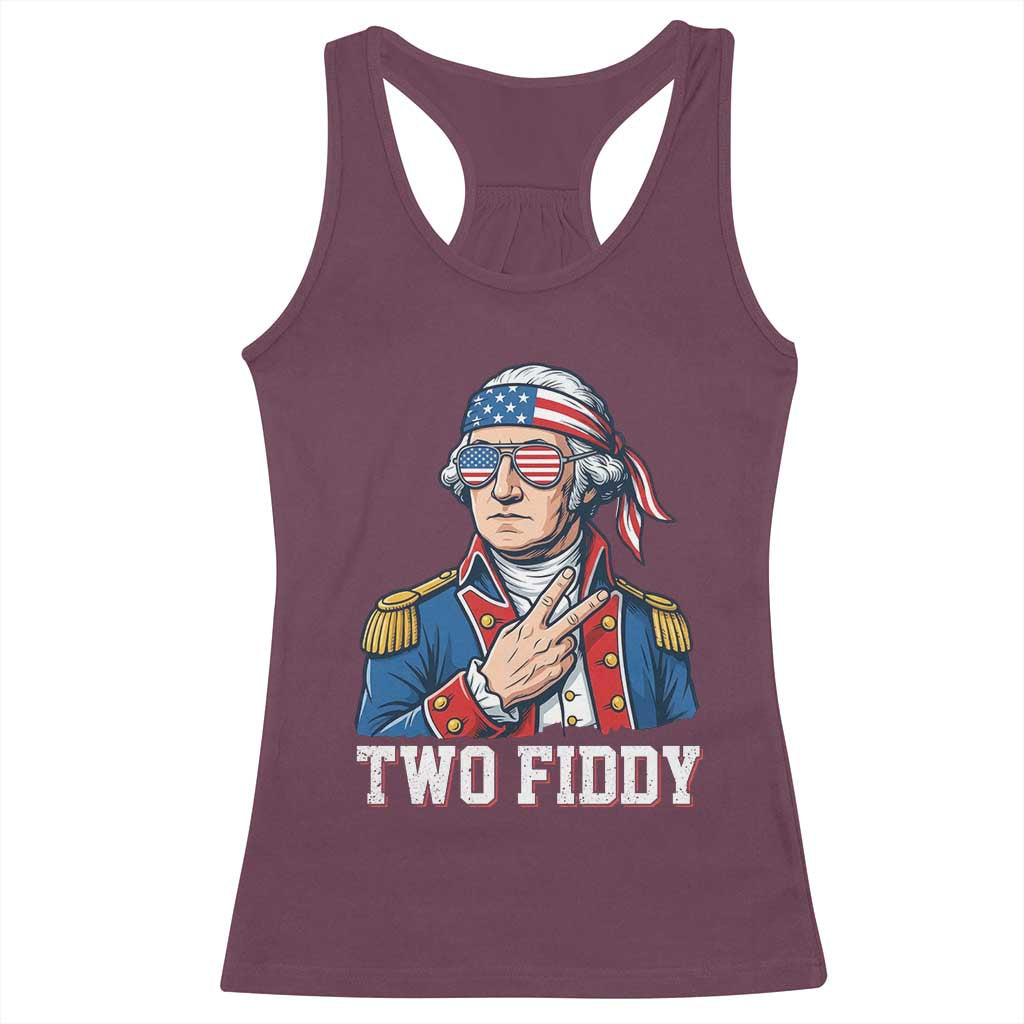 Two Fiddy George Washington Bandana Racerback Tank Top Funny Cool Sunglasses American Flag Headband Peace Sign Patriotic