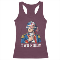 Two Fiddy George Washington Bandana Racerback Tank Top Funny Cool Sunglasses American Flag Headband Peace Sign Patriotic