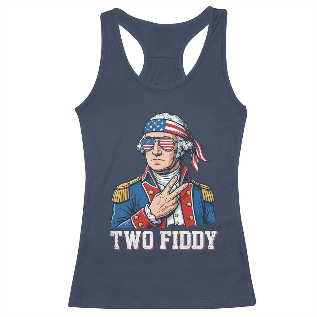 Two Fiddy George Washington Bandana Racerback Tank Top Funny Cool Sunglasses American Flag Headband Peace Sign Patriotic