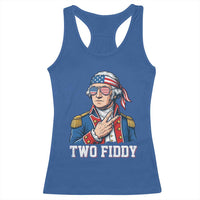 Two Fiddy George Washington Bandana Racerback Tank Top Funny Cool Sunglasses American Flag Headband Peace Sign Patriotic