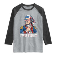 Two Fiddy George Washington Bandana Raglan Shirt Funny Cool Sunglasses American Flag Headband Peace Sign Patriotic