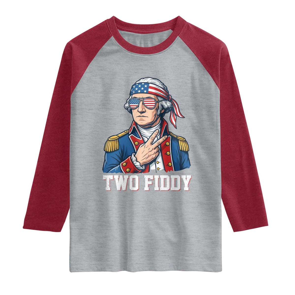 Two Fiddy George Washington Bandana Raglan Shirt Funny Cool Sunglasses American Flag Headband Peace Sign Patriotic