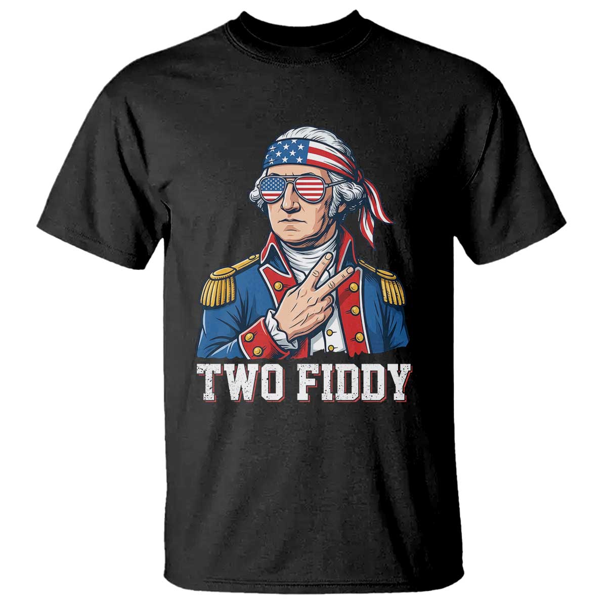 Two Fiddy George Washington Bandana T Shirt Funny Cool Sunglasses American Flag Headband Peace Sign Patriotic