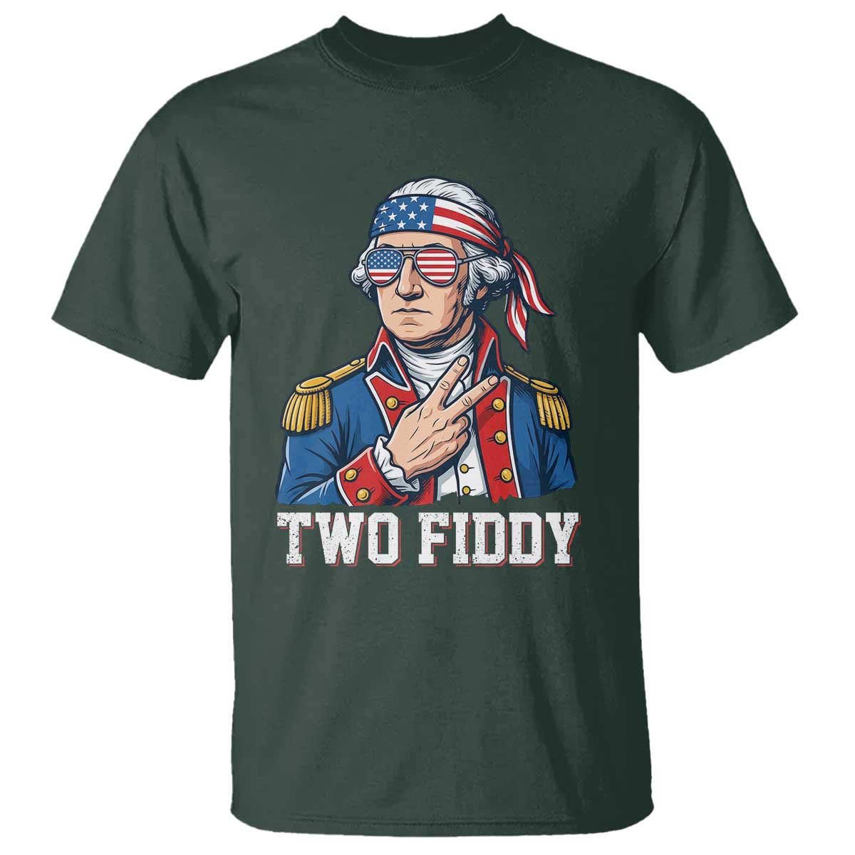 Two Fiddy George Washington Bandana T Shirt Funny Cool Sunglasses American Flag Headband Peace Sign Patriotic