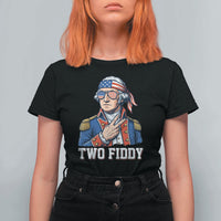 Two Fiddy George Washington Bandana T Shirt For Women Funny Cool Sunglasses American Flag Headband Peace Sign Patriotic