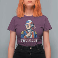 Two Fiddy George Washington Bandana T Shirt For Women Funny Cool Sunglasses American Flag Headband Peace Sign Patriotic