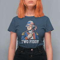 Two Fiddy George Washington Bandana T Shirt For Women Funny Cool Sunglasses American Flag Headband Peace Sign Patriotic