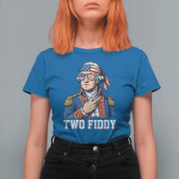 Two Fiddy George Washington Bandana T Shirt For Women Funny Cool Sunglasses American Flag Headband Peace Sign Patriotic