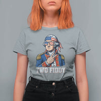 Two Fiddy George Washington Bandana T Shirt For Women Funny Cool Sunglasses American Flag Headband Peace Sign Patriotic