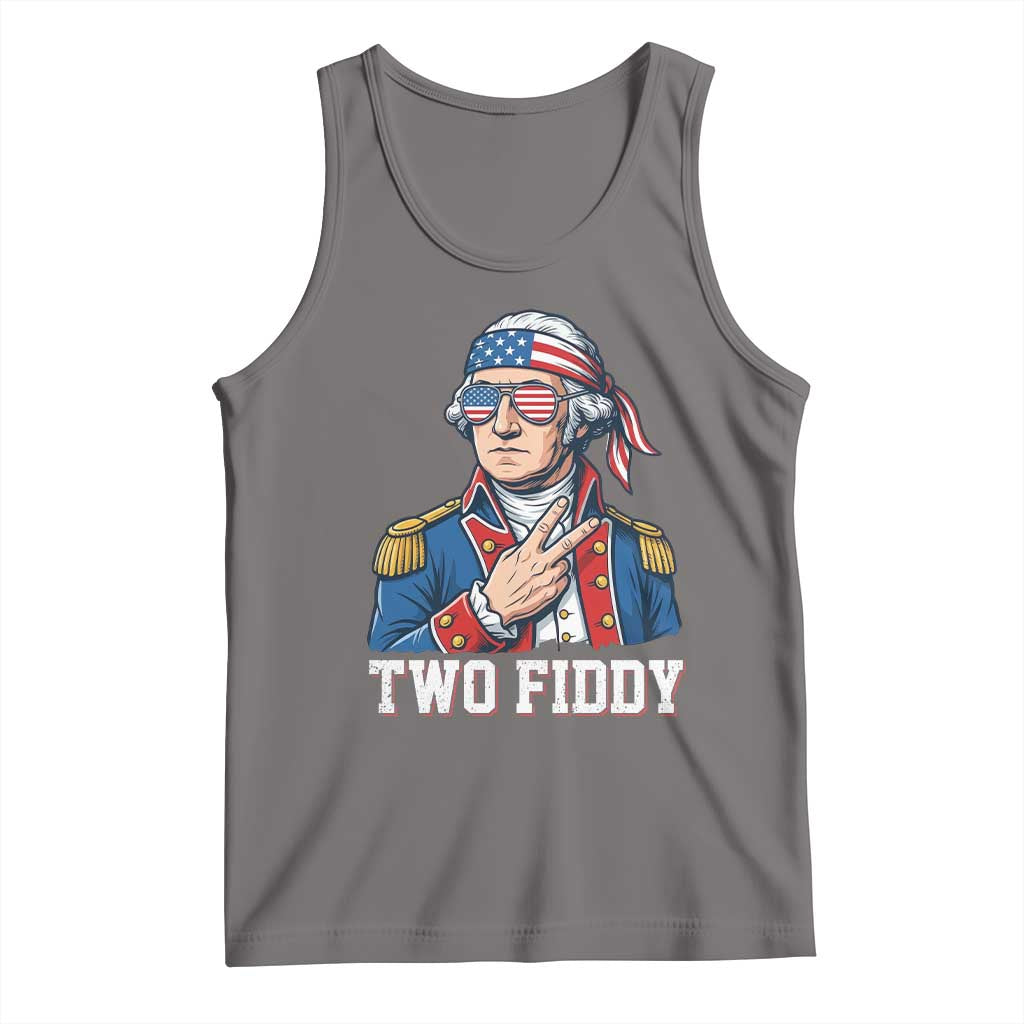 Two Fiddy George Washington Bandana Tank Top Funny Cool Sunglasses American Flag Headband Peace Sign Patriotic