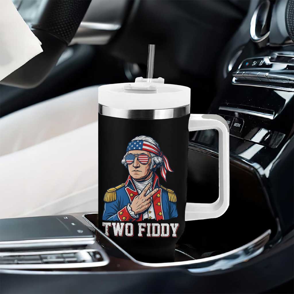 Two Fiddy George Washington Bandana Tumbler With Handle Funny Cool Sunglasses American Flag Headband Peace Sign Patriotic
