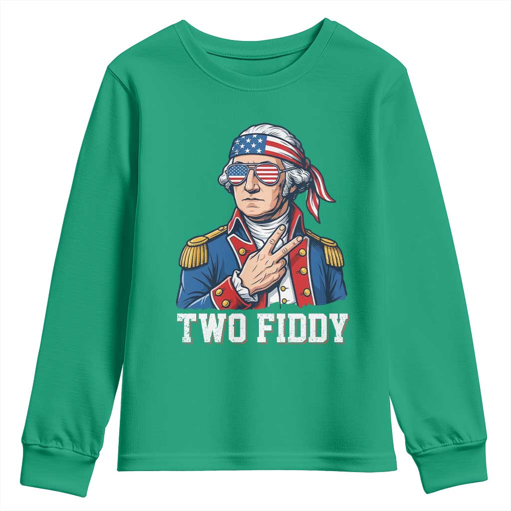 Two Fiddy George Washington Bandana Youth Sweatshirt Funny Cool Sunglasses American Flag Headband Peace Sign Patriotic