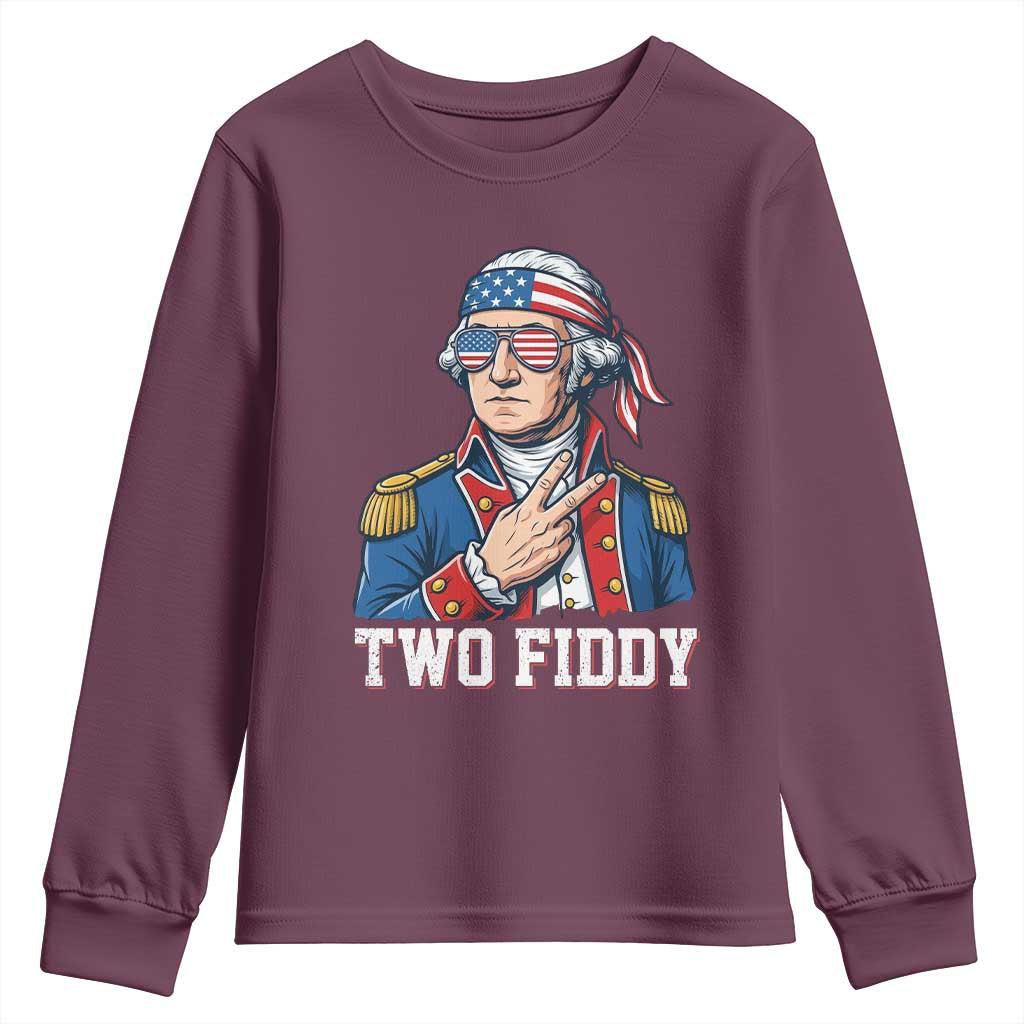 Two Fiddy George Washington Bandana Youth Sweatshirt Funny Cool Sunglasses American Flag Headband Peace Sign Patriotic