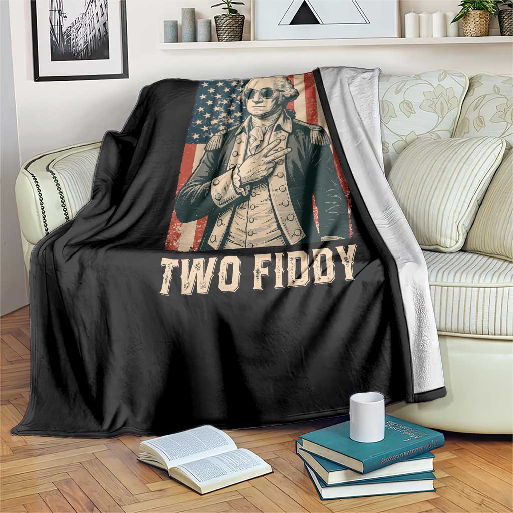 Two Fiddy Vintage George Washington Throw Blanket Funny Sunglasses Peace Sign Retro American Flag Semiquincentennial