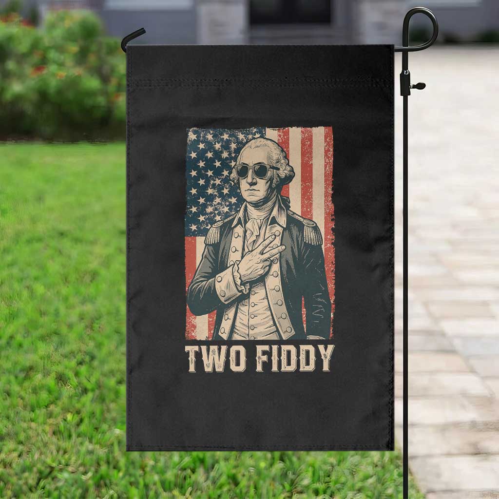 Two Fiddy Vintage George Washington Garden Flag Funny Sunglasses Peace Sign Retro American Flag Semiquincentennial