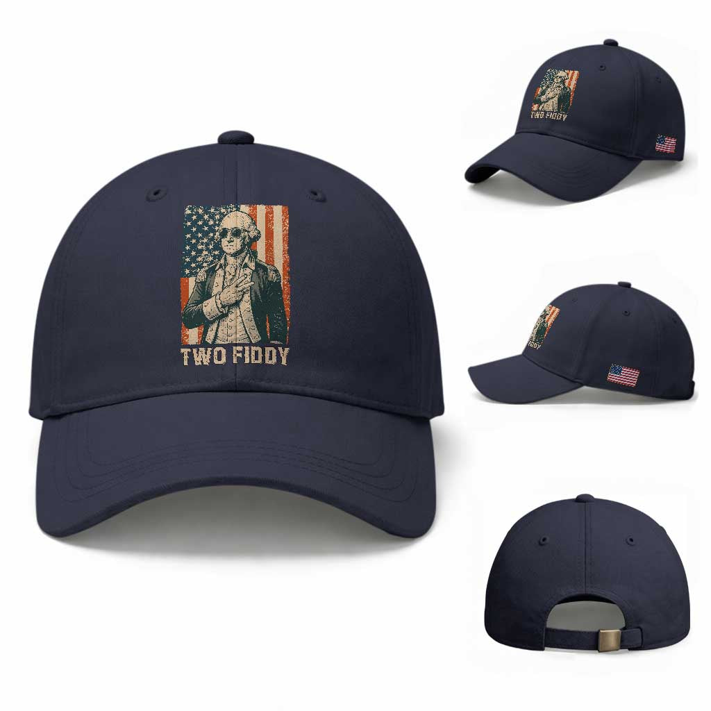 Two Fiddy Vintage George Washington Baseball Cap Funny Sunglasses Peace Sign Retro American Flag Semiquincentennial