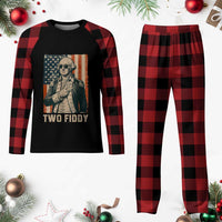 Two Fiddy Vintage George Washington Plaid Pajama Set Funny Sunglasses Peace Sign Retro American Flag Semiquincentennial