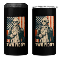 Two Fiddy Vintage George Washington 4 in 1 Can Cooler Tumbler Funny Sunglasses Peace Sign Retro American Flag Semiquincentennial