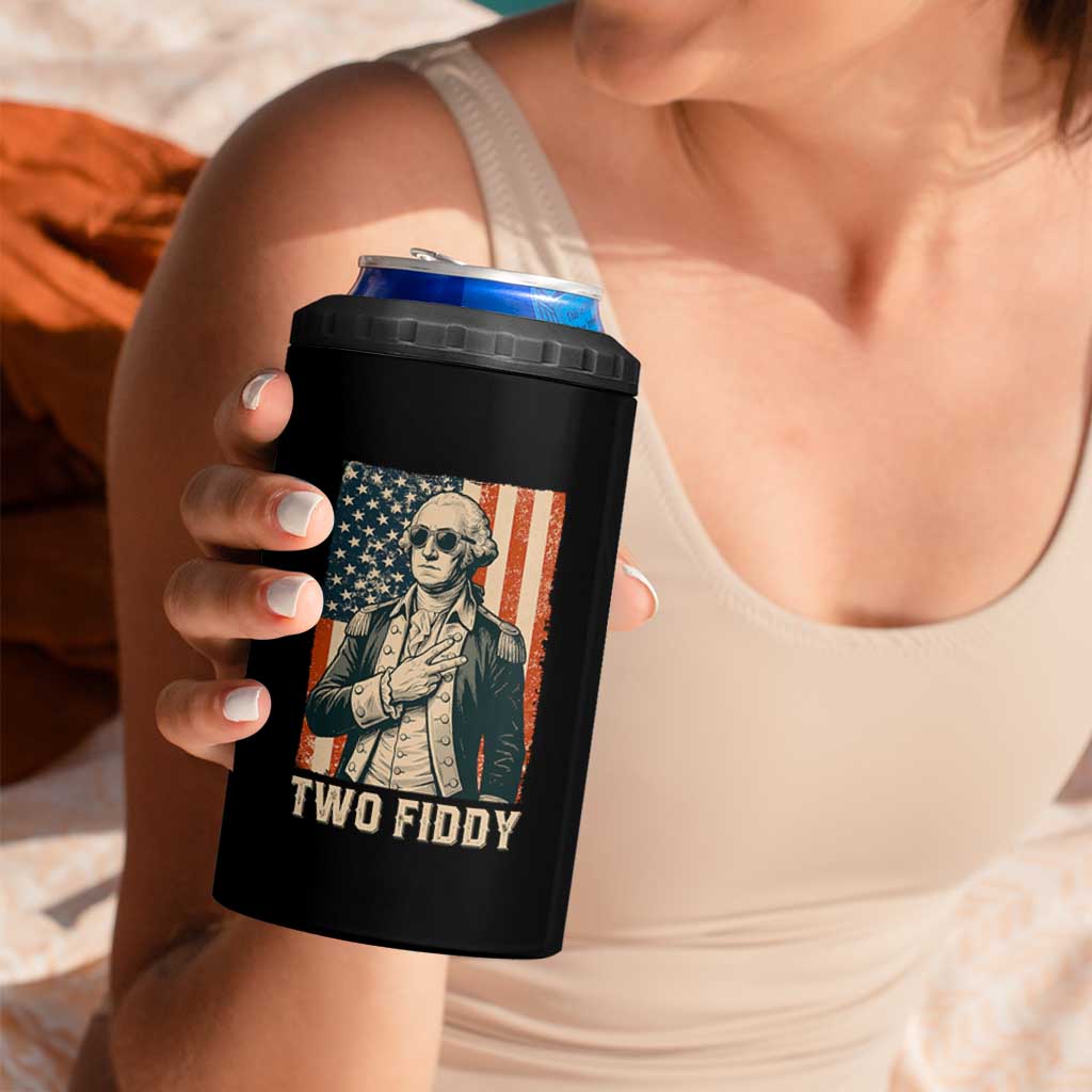 Two Fiddy Vintage George Washington 4 in 1 Can Cooler Tumbler Funny Sunglasses Peace Sign Retro American Flag Semiquincentennial