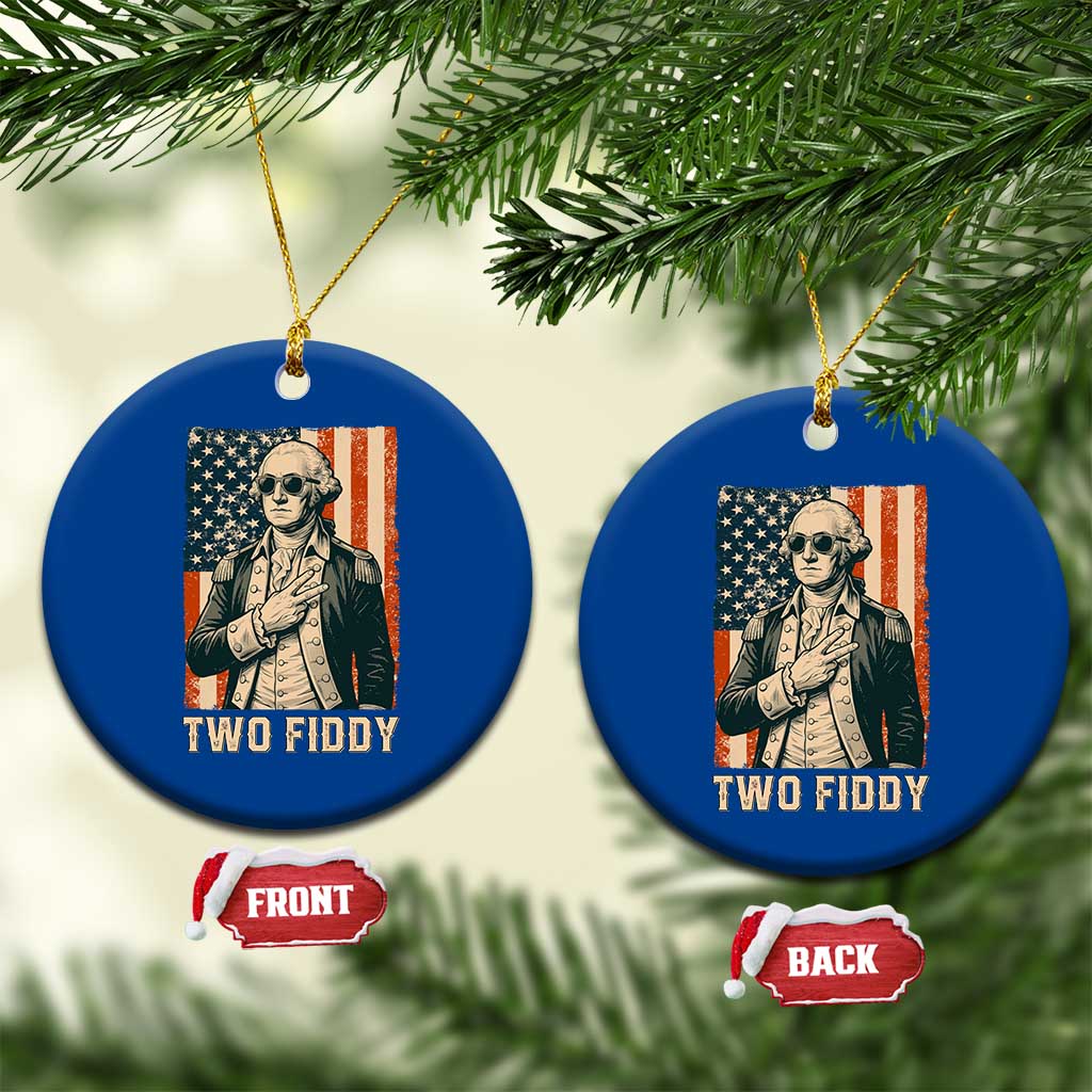 Two Fiddy Vintage George Washington Ceramic Ornament Funny Sunglasses Peace Sign Retro American Flag Semiquincentennial