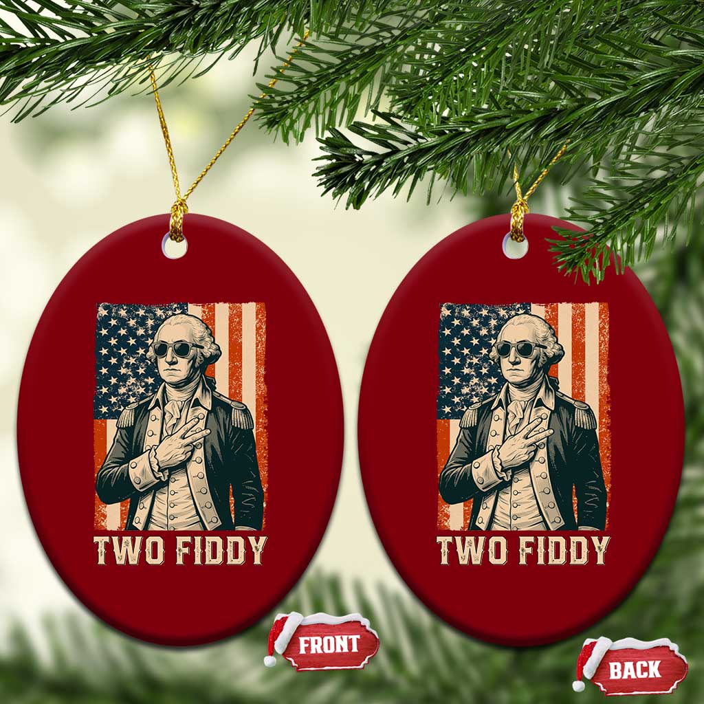 Two Fiddy Vintage George Washington Ceramic Ornament Funny Sunglasses Peace Sign Retro American Flag Semiquincentennial