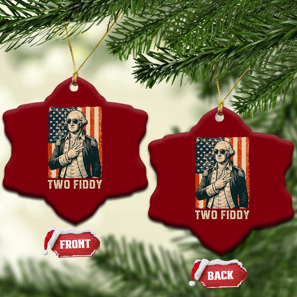 Two Fiddy Vintage George Washington Ceramic Ornament Funny Sunglasses Peace Sign Retro American Flag Semiquincentennial