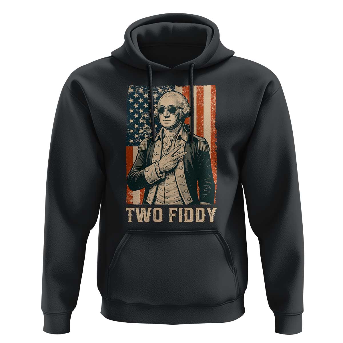 Two Fiddy Vintage George Washington Hoodie Funny Sunglasses Peace Sign Retro American Flag Semiquincentennial