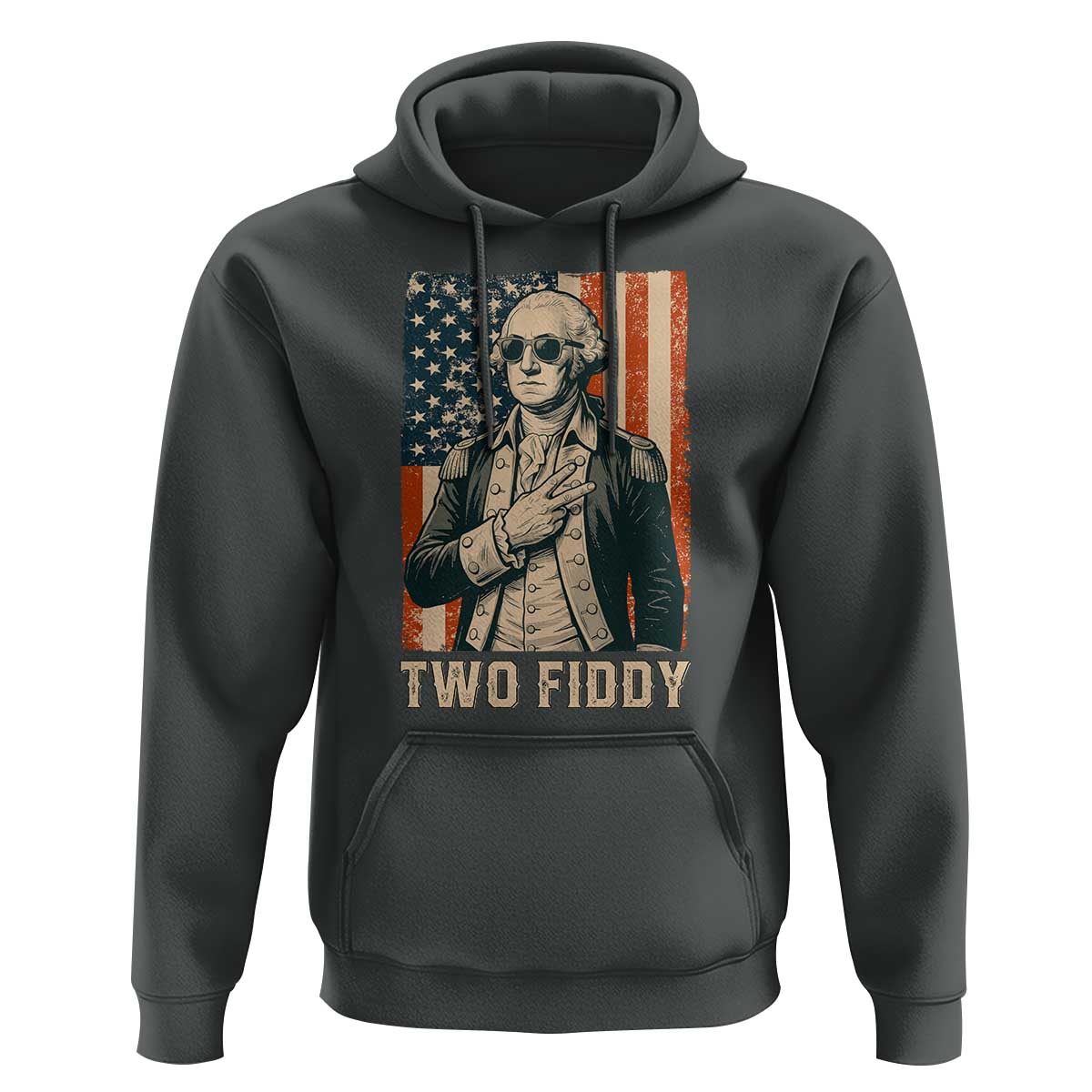 Two Fiddy Vintage George Washington Hoodie Funny Sunglasses Peace Sign Retro American Flag Semiquincentennial