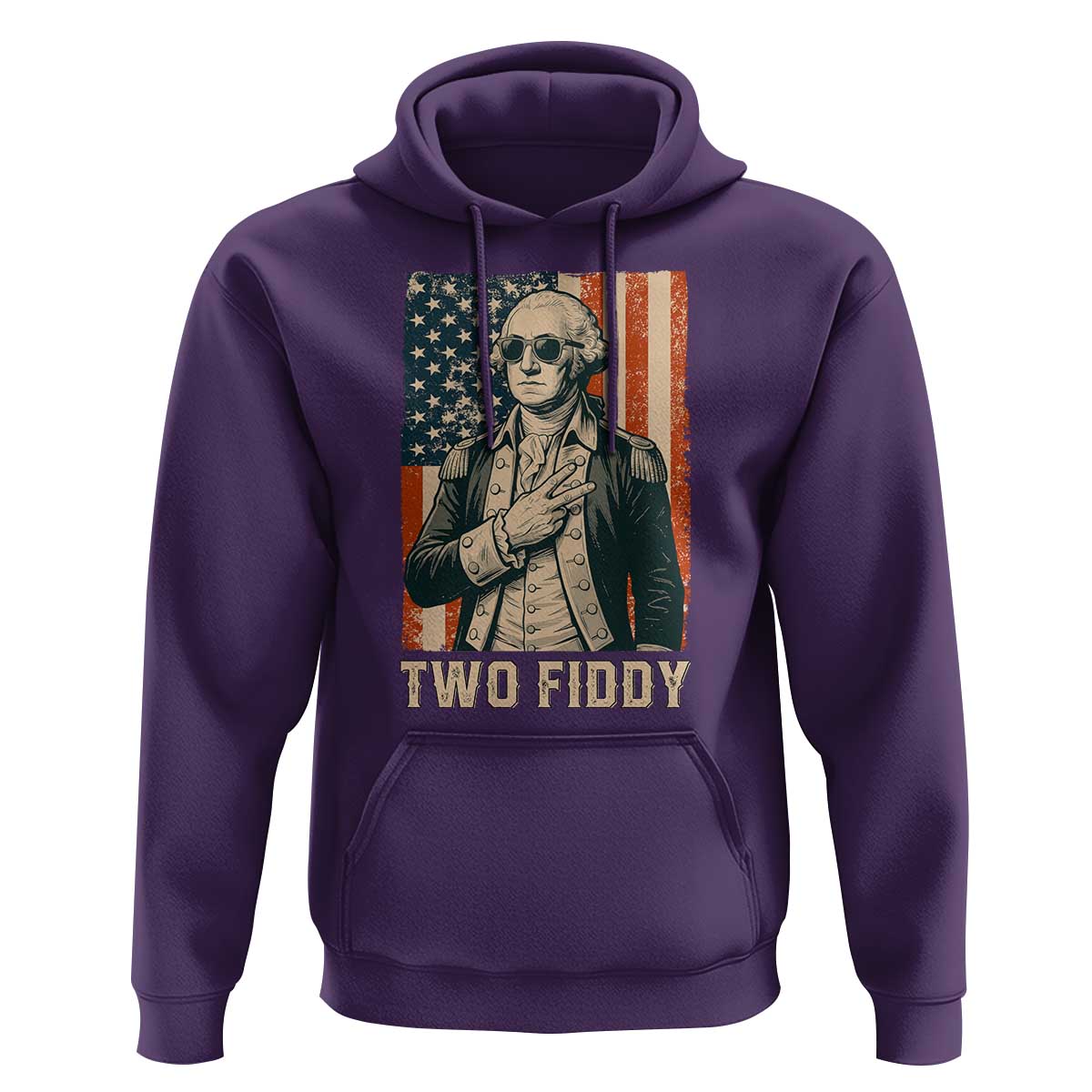 Two Fiddy Vintage George Washington Hoodie Funny Sunglasses Peace Sign Retro American Flag Semiquincentennial