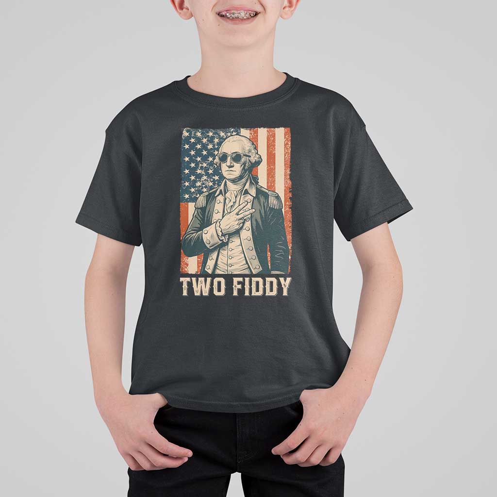 Two Fiddy Vintage George Washington T Shirt For Kid Funny Sunglasses Peace Sign Retro American Flag Semiquincentennial