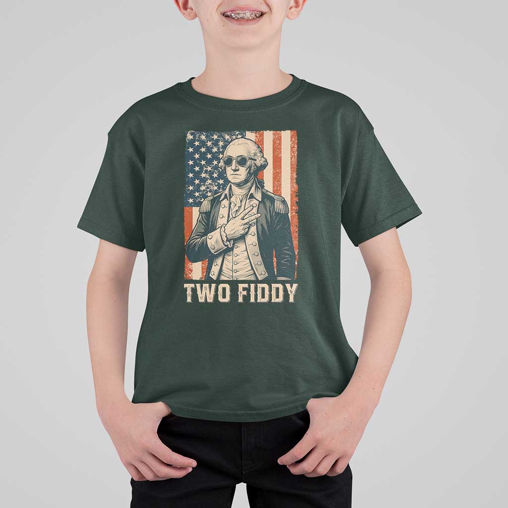 Two Fiddy Vintage George Washington T Shirt For Kid Funny Sunglasses Peace Sign Retro American Flag Semiquincentennial