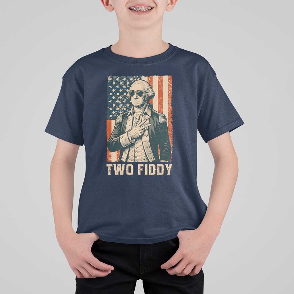 Two Fiddy Vintage George Washington T Shirt For Kid Funny Sunglasses Peace Sign Retro American Flag Semiquincentennial