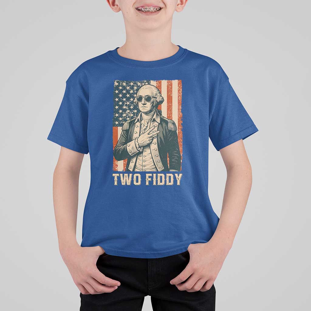 Two Fiddy Vintage George Washington T Shirt For Kid Funny Sunglasses Peace Sign Retro American Flag Semiquincentennial
