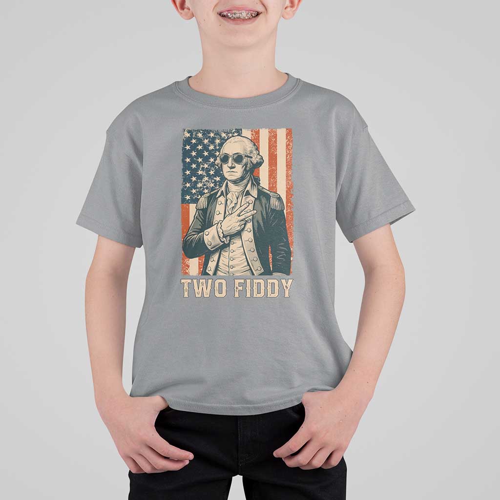 Two Fiddy Vintage George Washington T Shirt For Kid Funny Sunglasses Peace Sign Retro American Flag Semiquincentennial