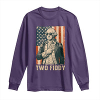 Two Fiddy Vintage George Washington Long Sleeve Shirt Funny Sunglasses Peace Sign Retro American Flag Semiquincentennial