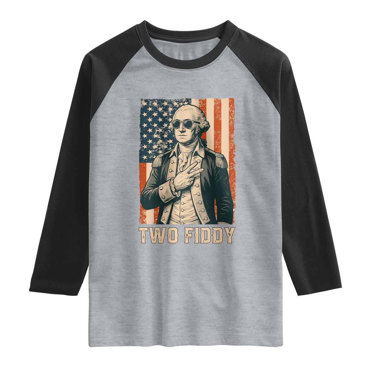 Two Fiddy Vintage George Washington Raglan Shirt Funny Sunglasses Peace Sign Retro American Flag Semiquincentennial