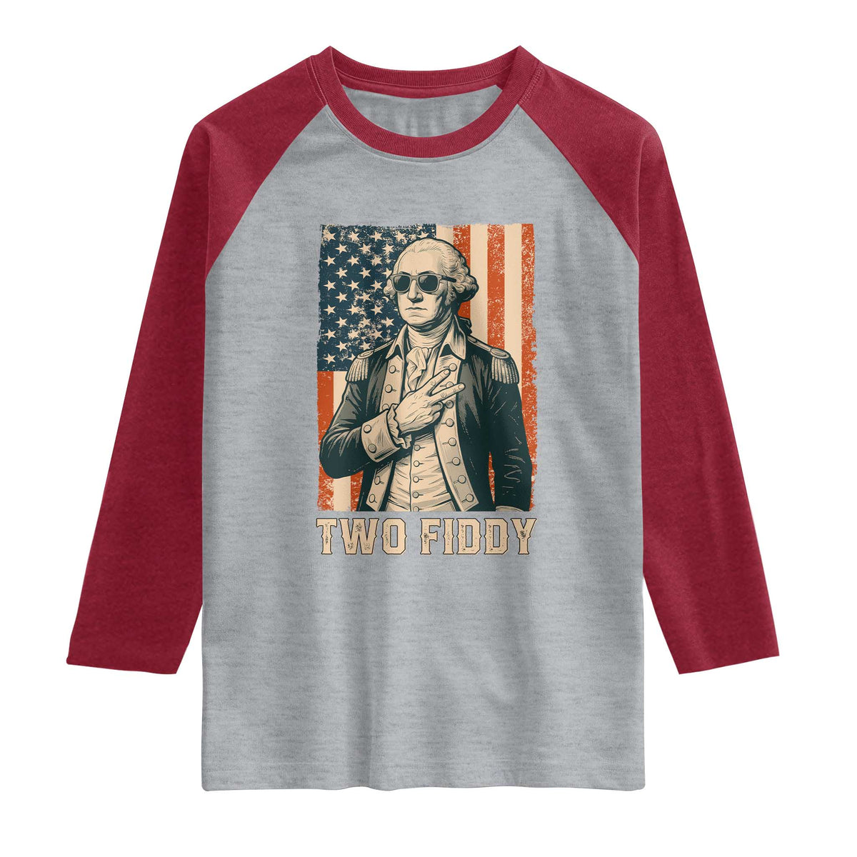 Two Fiddy Vintage George Washington Raglan Shirt Funny Sunglasses Peace Sign Retro American Flag Semiquincentennial