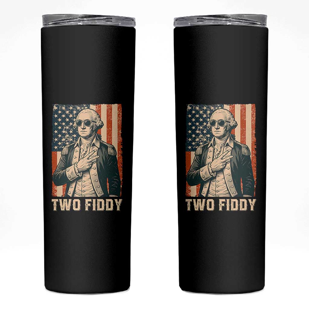 Two Fiddy Vintage George Washington Skinny Tumbler Funny Sunglasses Peace Sign Retro American Flag Semiquincentennial