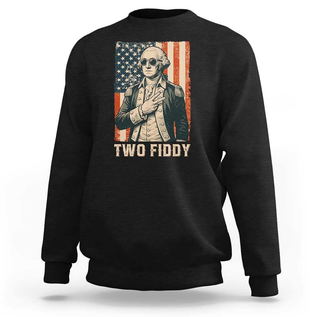 Two Fiddy Vintage George Washington Sweatshirt Funny Sunglasses Peace Sign Retro American Flag Semiquincentennial
