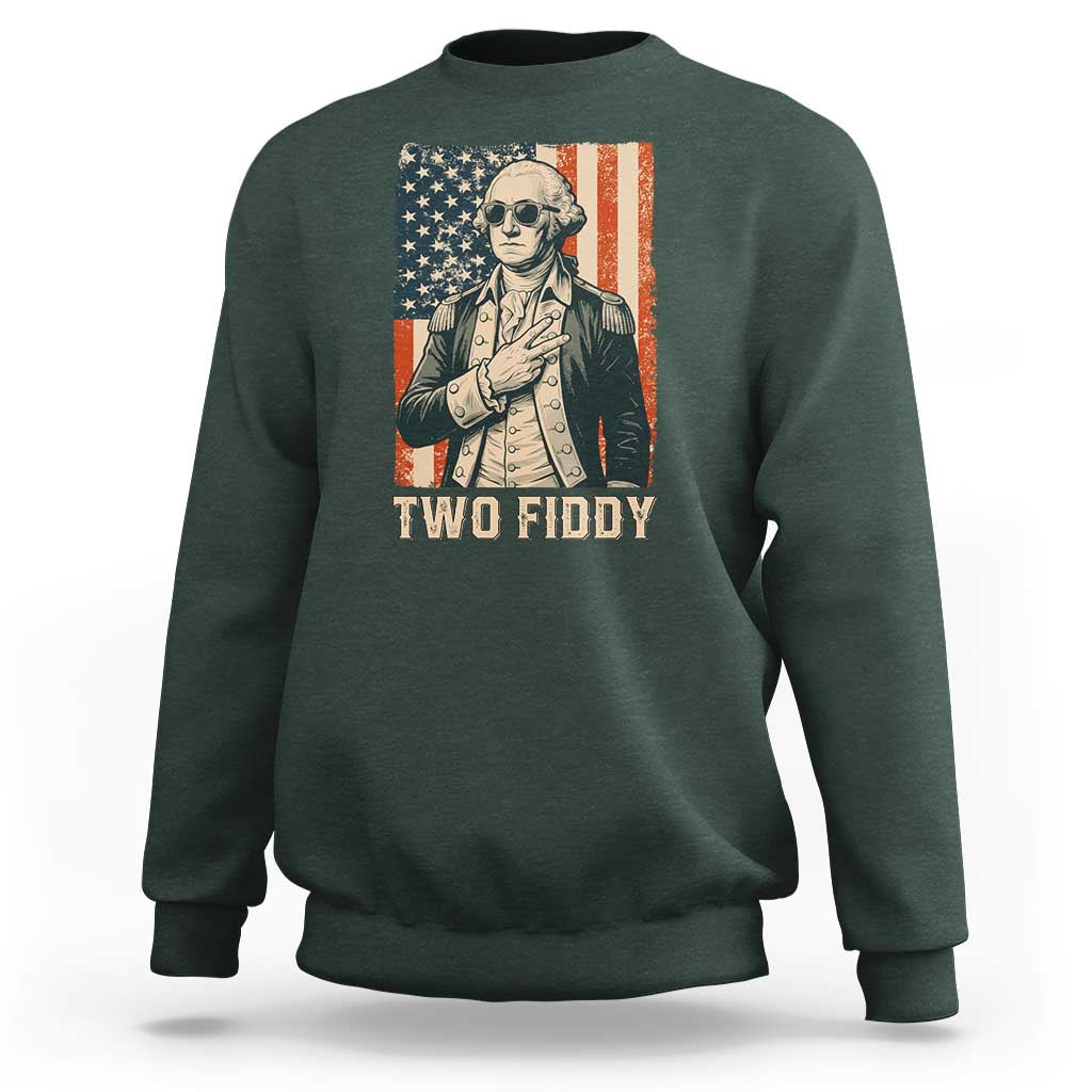 Two Fiddy Vintage George Washington Sweatshirt Funny Sunglasses Peace Sign Retro American Flag Semiquincentennial