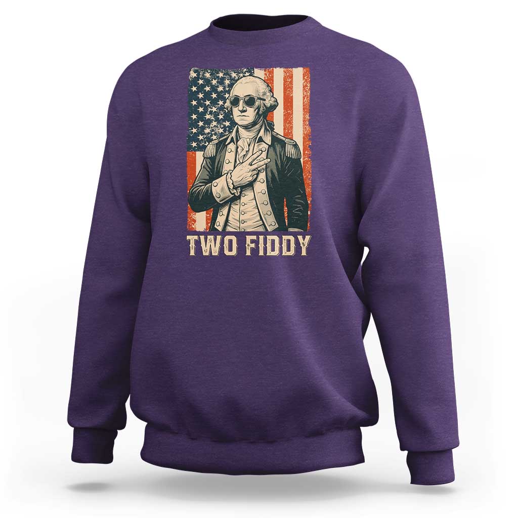 Two Fiddy Vintage George Washington Sweatshirt Funny Sunglasses Peace Sign Retro American Flag Semiquincentennial