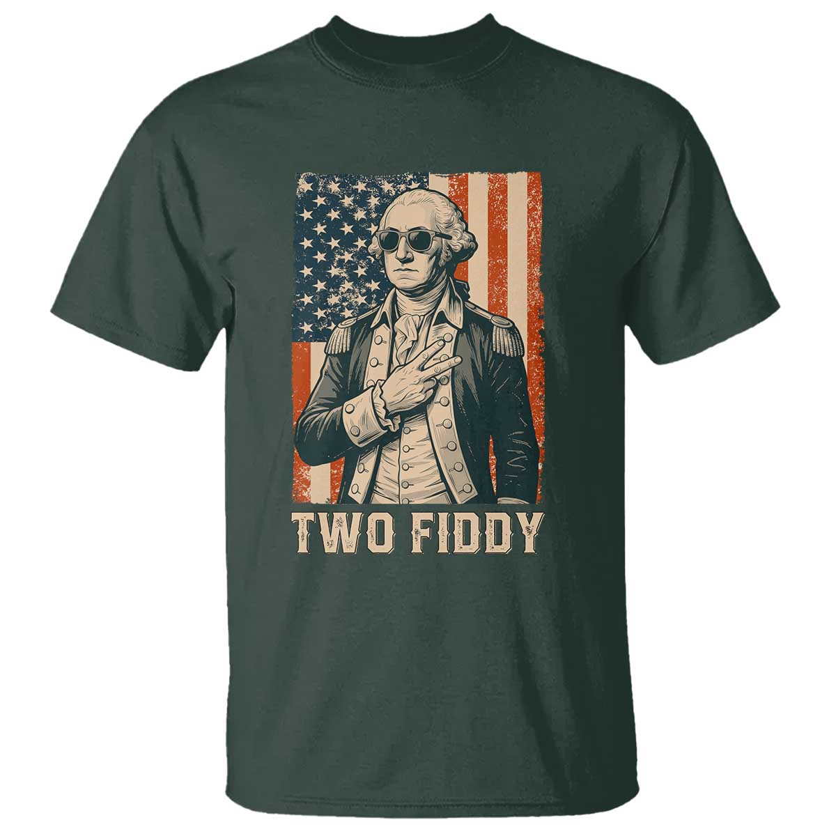 Two Fiddy Vintage George Washington T Shirt Funny Sunglasses Peace Sign Retro American Flag Semiquincentennial