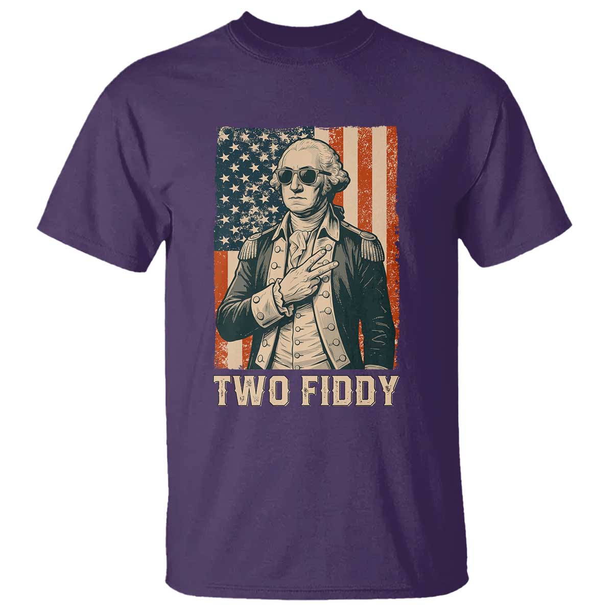 Two Fiddy Vintage George Washington T Shirt Funny Sunglasses Peace Sign Retro American Flag Semiquincentennial