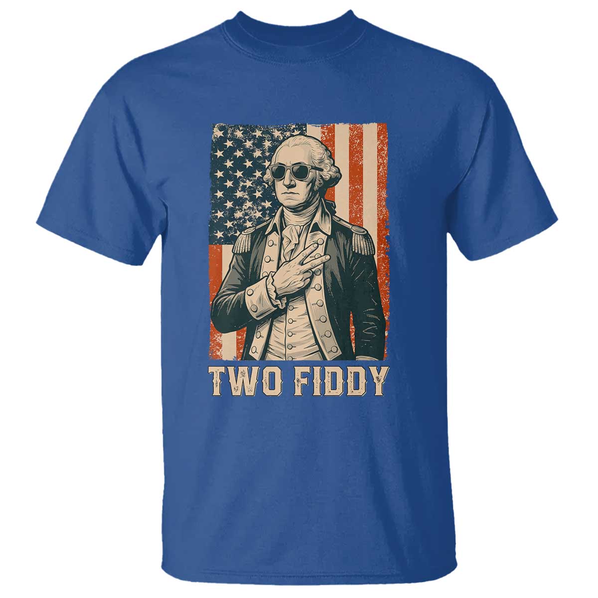 Two Fiddy Vintage George Washington T Shirt Funny Sunglasses Peace Sign Retro American Flag Semiquincentennial