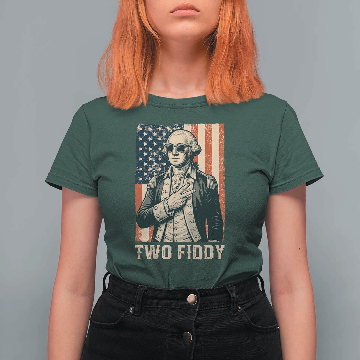 Two Fiddy Vintage George Washington T Shirt For Women Funny Sunglasses Peace Sign Retro American Flag Semiquincentennial