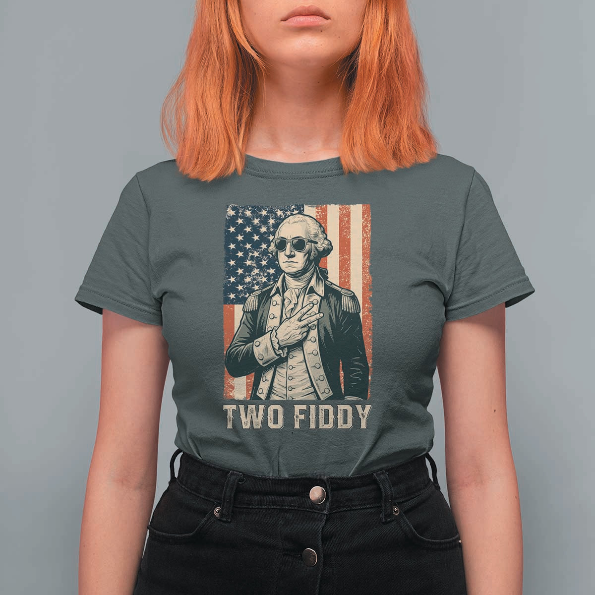 Two Fiddy Vintage George Washington T Shirt For Women Funny Sunglasses Peace Sign Retro American Flag Semiquincentennial
