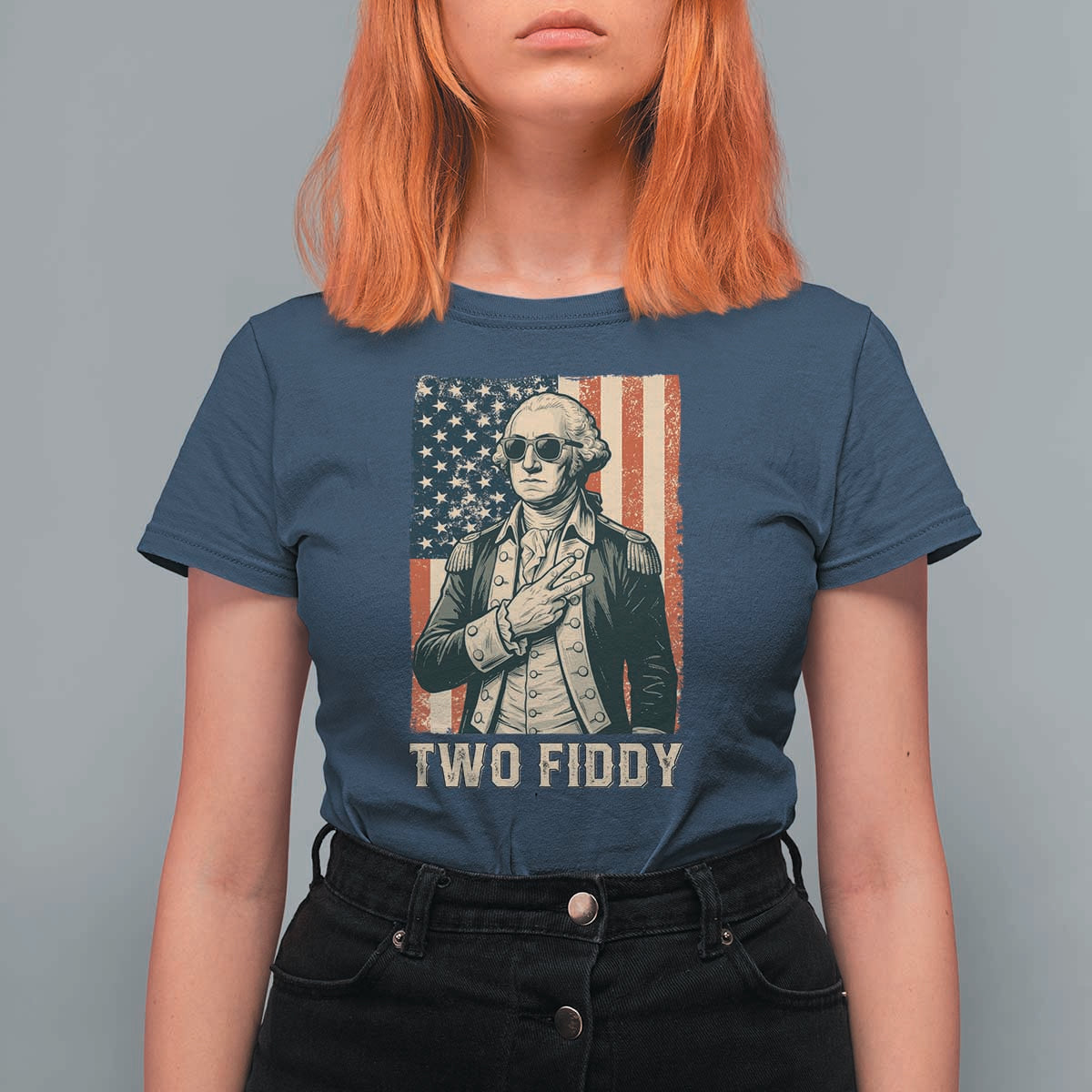 Two Fiddy Vintage George Washington T Shirt For Women Funny Sunglasses Peace Sign Retro American Flag Semiquincentennial